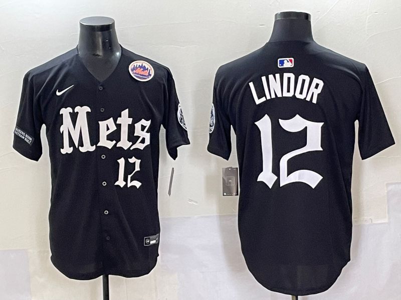 Men 2025 New York Mets 12 Lindor Black Five generations Joint Name Nike MLB Jersey style 10